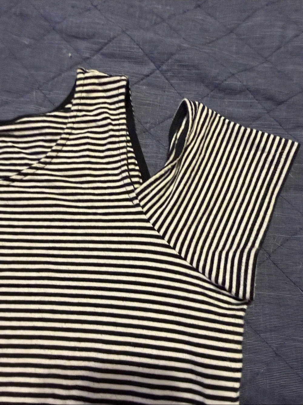 Michael Kors Navy and White Striped Cold-Shoulder Tee